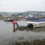 a fisherman digging for bait by hand