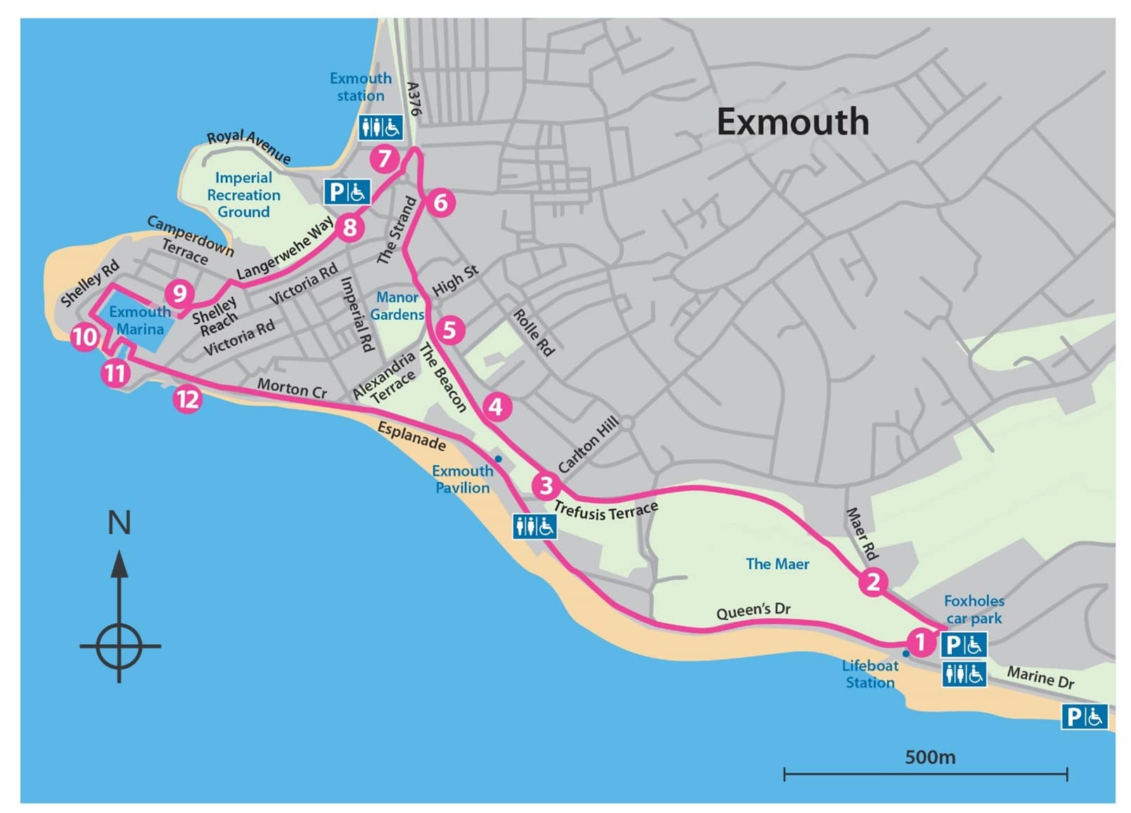 A map of the accessible route around Exmouth.