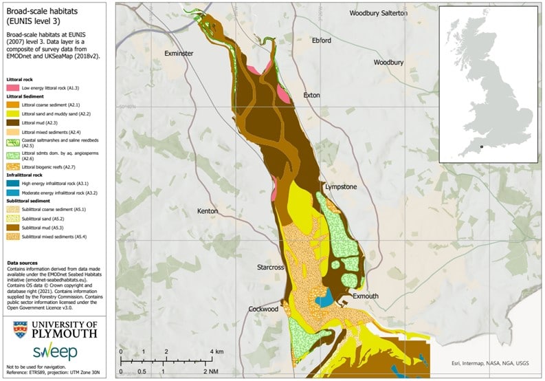 Map of the Exe Estuary showing broad scale habitats