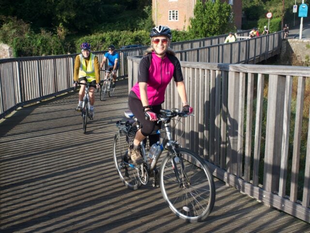 Cyclists on a bridge